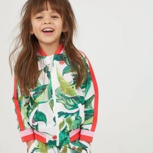 H&M Michelle Morin Kids Leaf Print Track Jacket - Green and Red 4t
